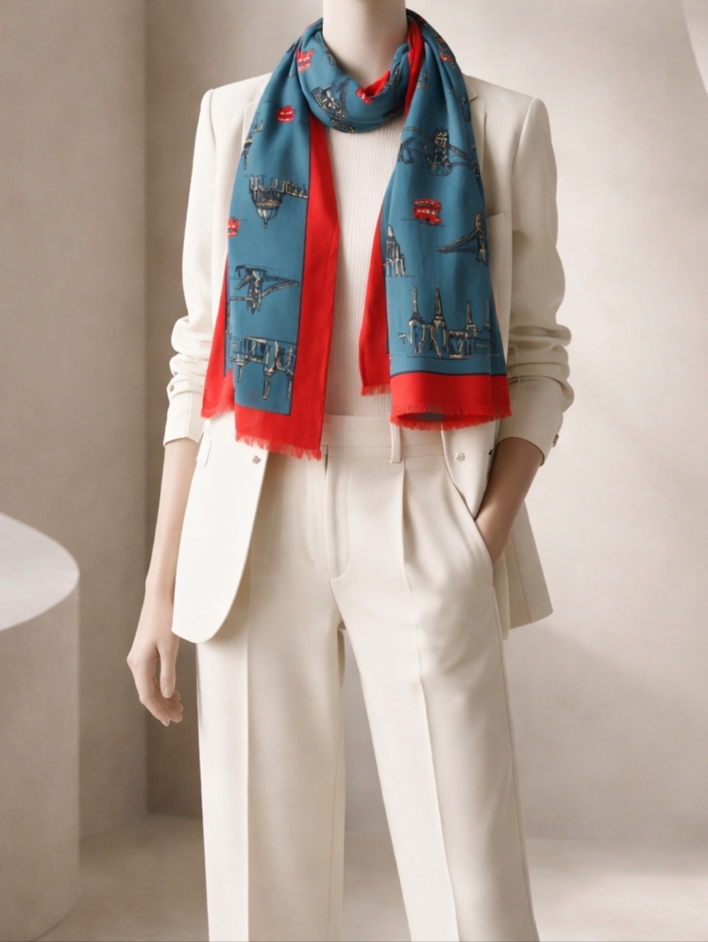 Anthropologie Boden Red and Blue Patterned Scarf